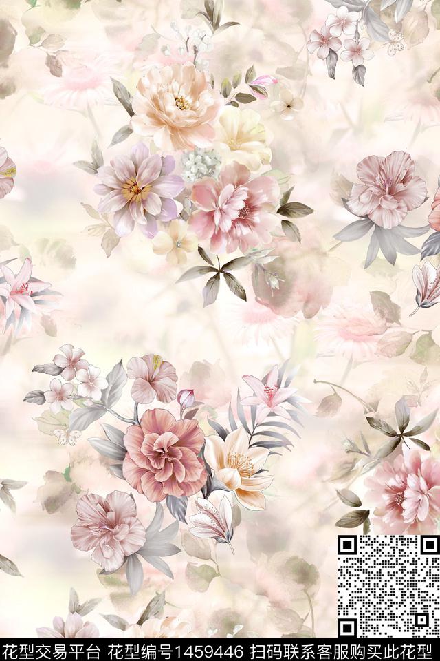 花卉小清新真丝数码印花华亿平台下载（图片编号: 1459446） - 瓦栏（Walan）