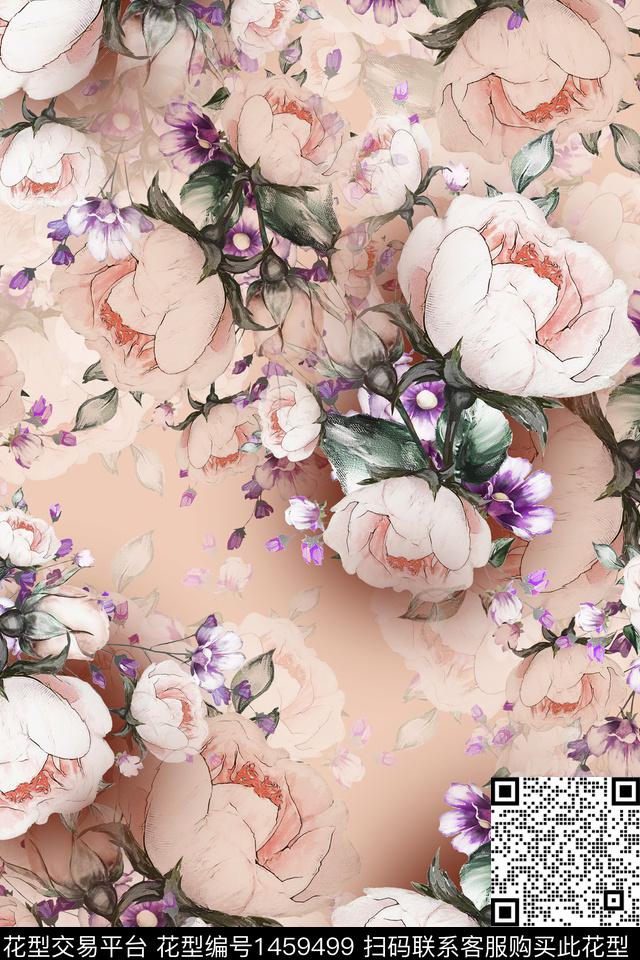 花卉大牌风小清新数码印花华亿平台下载（图片编号: 1459499） - 瓦栏（Walan）
