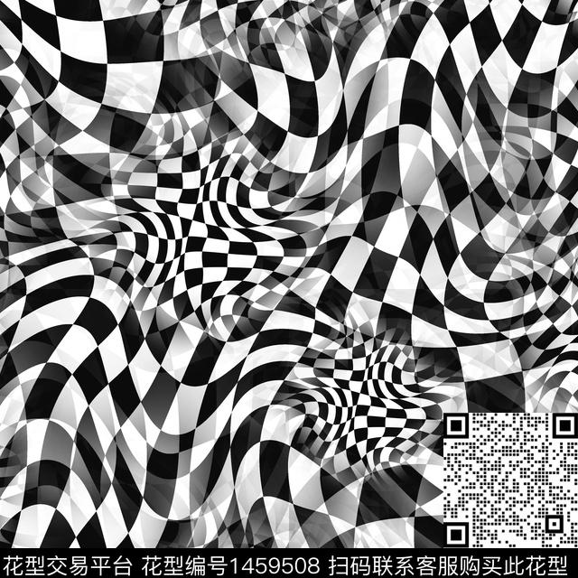 几何格子抽象花卉数码印花华亿平台下载（图片编号: 1459508） - 瓦栏（Walan）