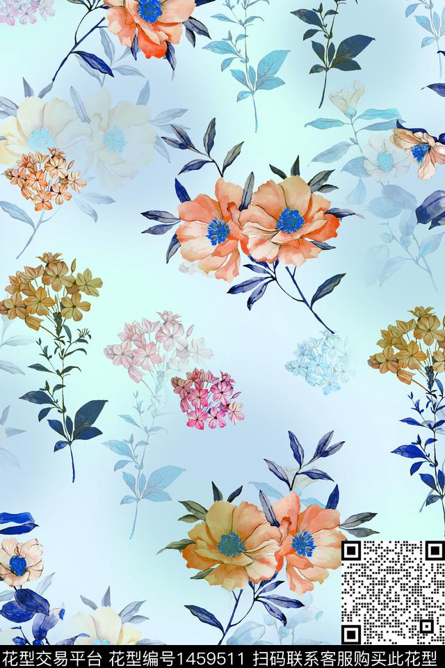 绿植树叶水彩年轻女性数码印花华亿平台下载（图片编号: 1459511） - 瓦栏（Walan）