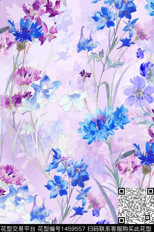 花卉小清新真丝数码印花华亿平台下载（图片编号: 1459557） - 瓦栏（Walan）