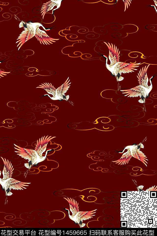 扇子女装中国风数码印花华亿平台下载（图片编号: 1459665） - 瓦栏（Walan）