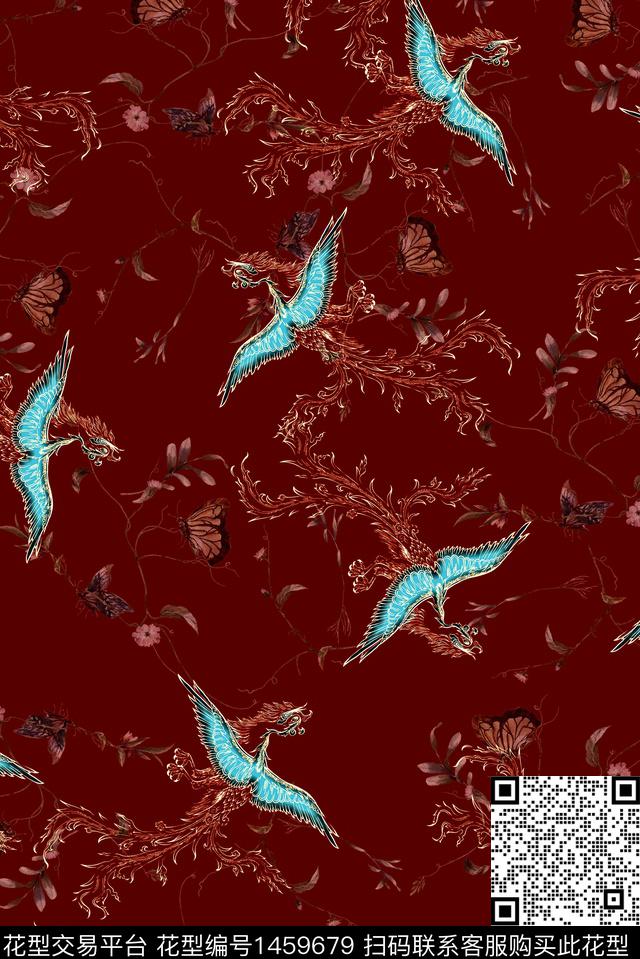 仙鹤女装中国风数码印花华亿平台下载（图片编号: 1459679） - 瓦栏（Walan）