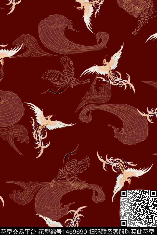 仙鹤女装中国风数码印花华亿平台下载（图片编号: 1459690） - 瓦栏（Walan）