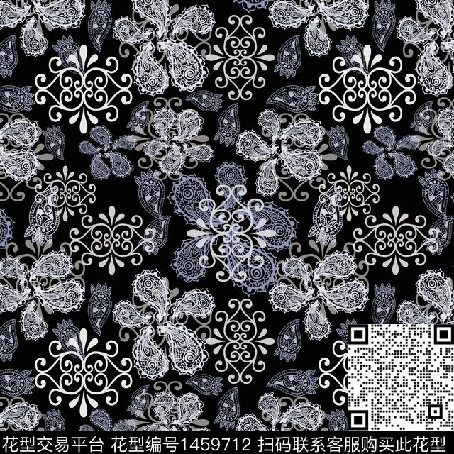 大牌风小碎花佩斯利图案数码印花华亿平台下载（图片编号: 1459712） - 瓦栏（Walan）