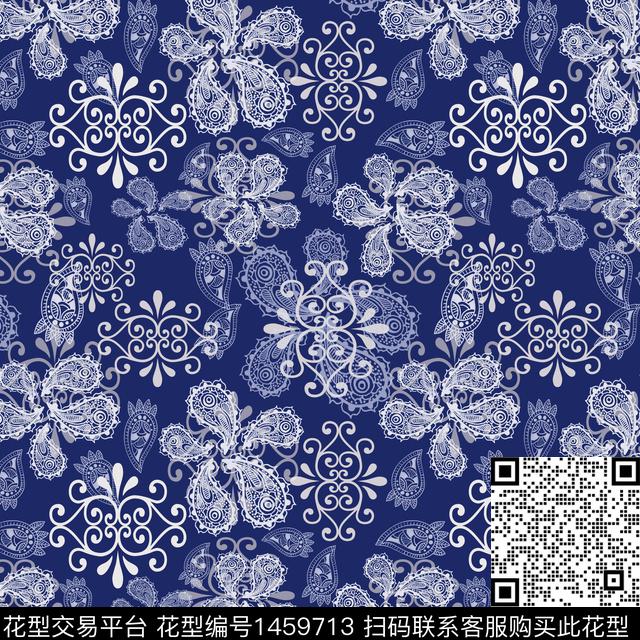 大牌风小碎花佩斯利图案数码印花华亿平台下载（图片编号: 1459713） - 瓦栏（Walan）