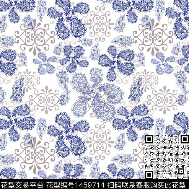 大牌风小碎花佩斯利图案数码印花华亿平台下载（图片编号: 1459714） - 瓦栏（Walan）