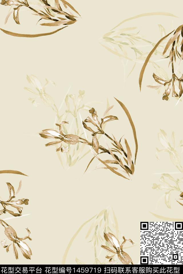 绿植树叶水彩大牌风数码印花华亿平台下载（图片编号: 1459719） - 瓦栏（Walan）