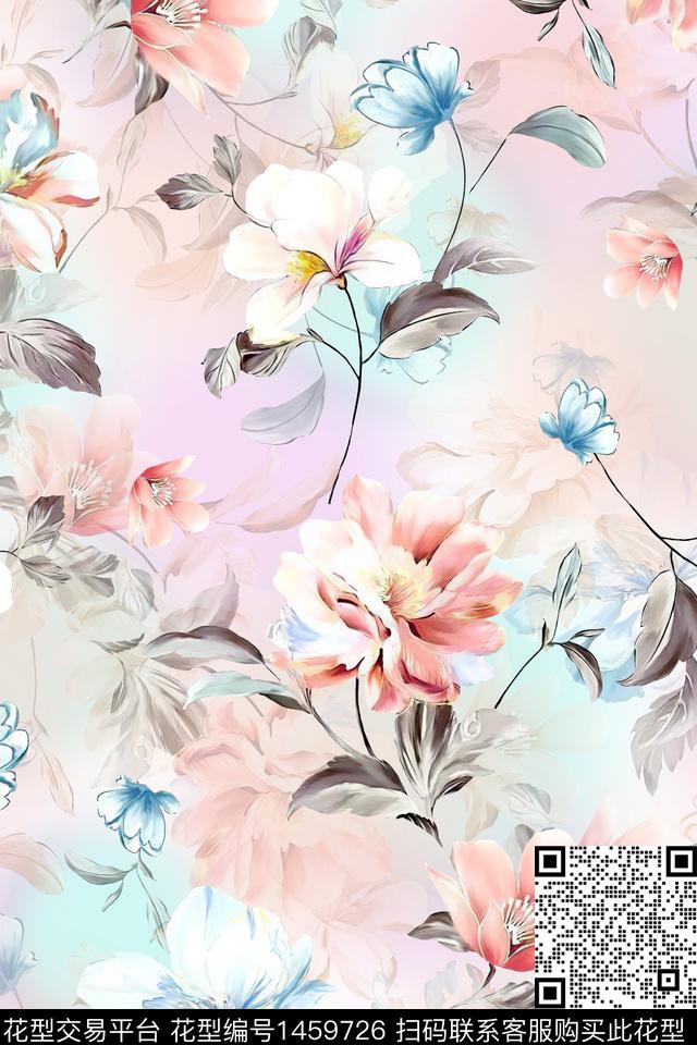 绿植树叶水彩大牌风数码印花华亿平台下载（图片编号: 1459726） - 瓦栏（Walan）