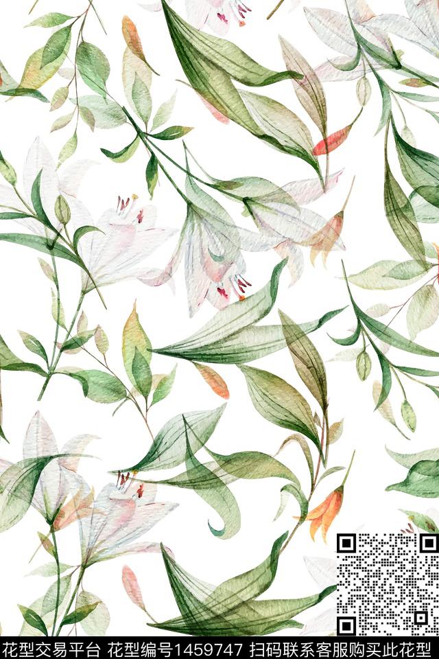 清爽底花卉花卉大牌风数码印花华亿平台下载（图片编号: 1459747） - 瓦栏（Walan）