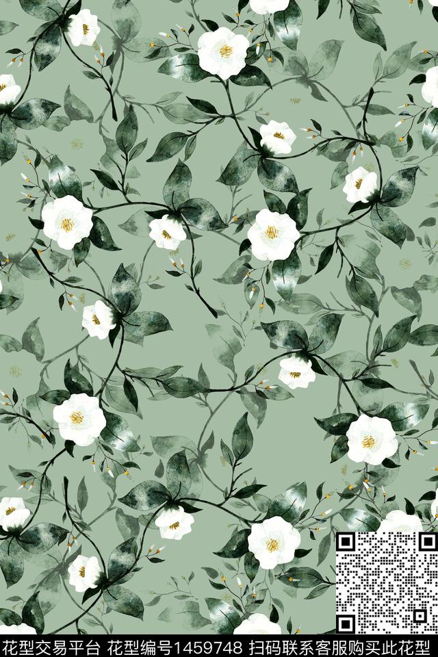 清爽底花卉花卉大牌风数码印花华亿平台下载（图片编号: 1459748） - 瓦栏（Walan）