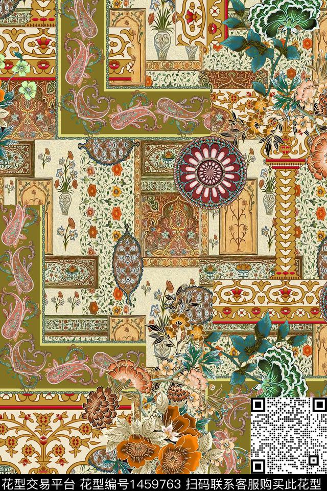 民族风花卉真丝数码印花华亿平台下载（图片编号: 1459763） - 瓦栏（Walan）