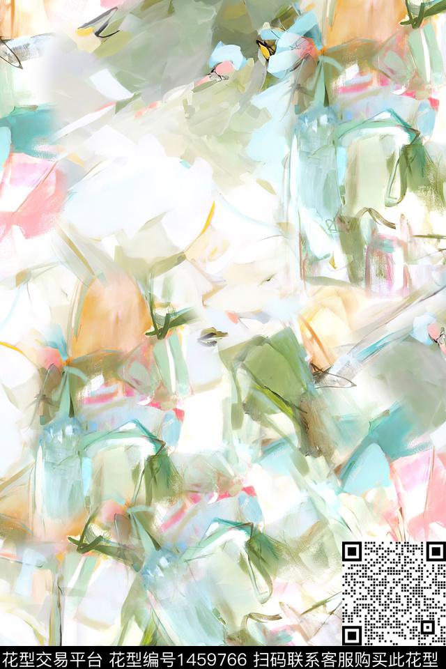 小清新抽象真丝数码印花华亿平台下载（图片编号: 1459766） - 瓦栏（Walan）