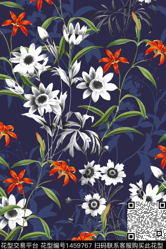 女装花卉大花数码印花华亿平台下载（图片编号: 1459767） - 瓦栏（Walan）