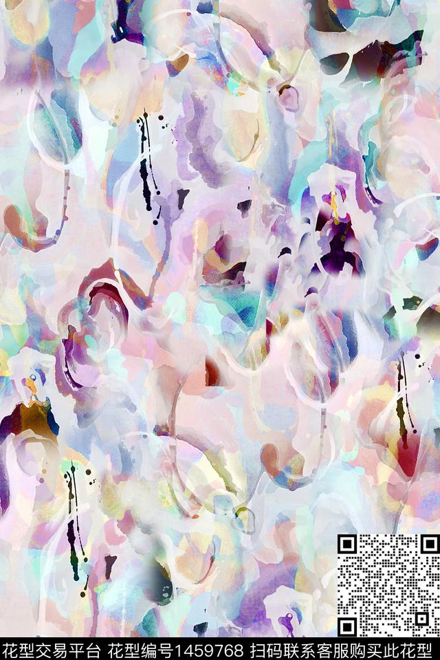 小清新抽象真丝数码印花华亿平台下载（图片编号: 1459768） - 瓦栏（Walan）
