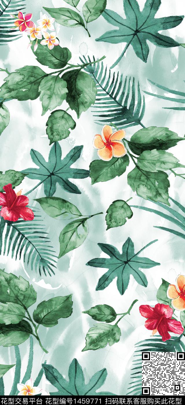 热带华亿平台真丝绿植树叶数码印花华亿平台下载（图片编号: 1459771） - 瓦栏（Walan）