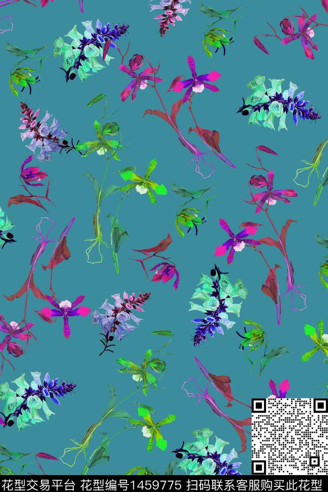 花卉大牌风香云纱数码印花华亿平台下载（图片编号: 1459775） - 瓦栏（Walan）