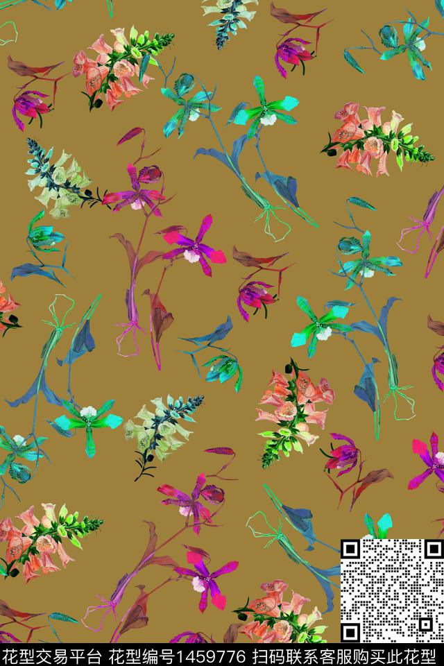 花卉大牌风香云纱数码印花华亿平台下载（图片编号: 1459776） - 瓦栏（Walan）