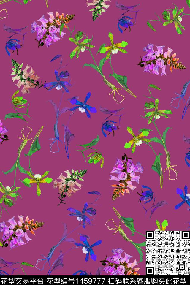 花卉大牌风香云纱数码印花华亿平台下载（图片编号: 1459777） - 瓦栏（Walan）