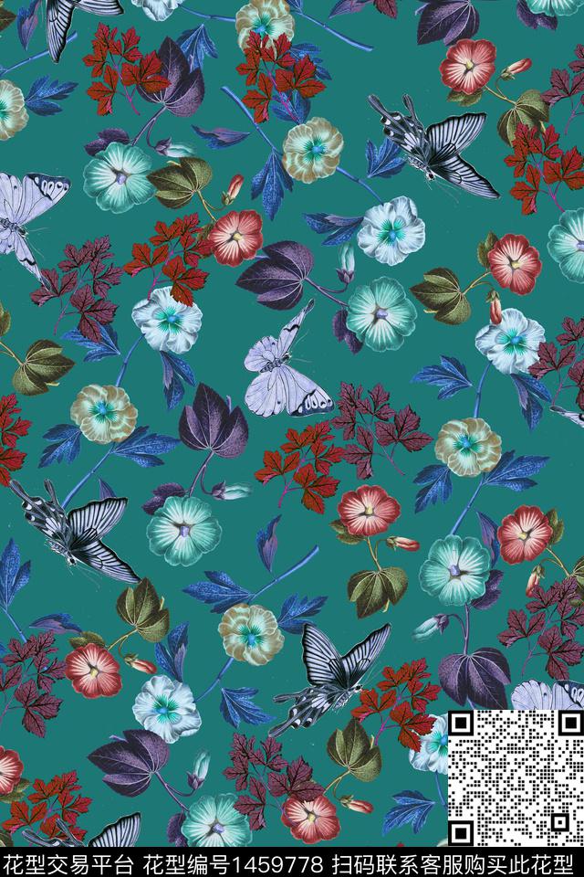 花卉蝴蝶花卉大牌风数码印花华亿平台下载（图片编号: 1459778） - 瓦栏（Walan）
