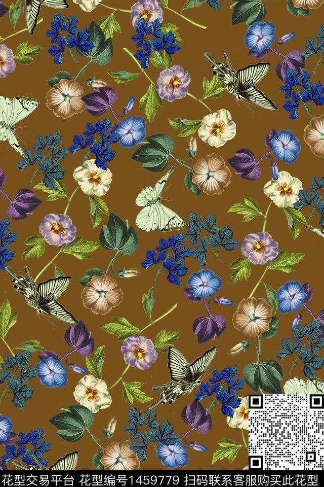 花卉蝴蝶花卉大牌风数码印花华亿平台下载（图片编号: 1459779） - 瓦栏（Walan）