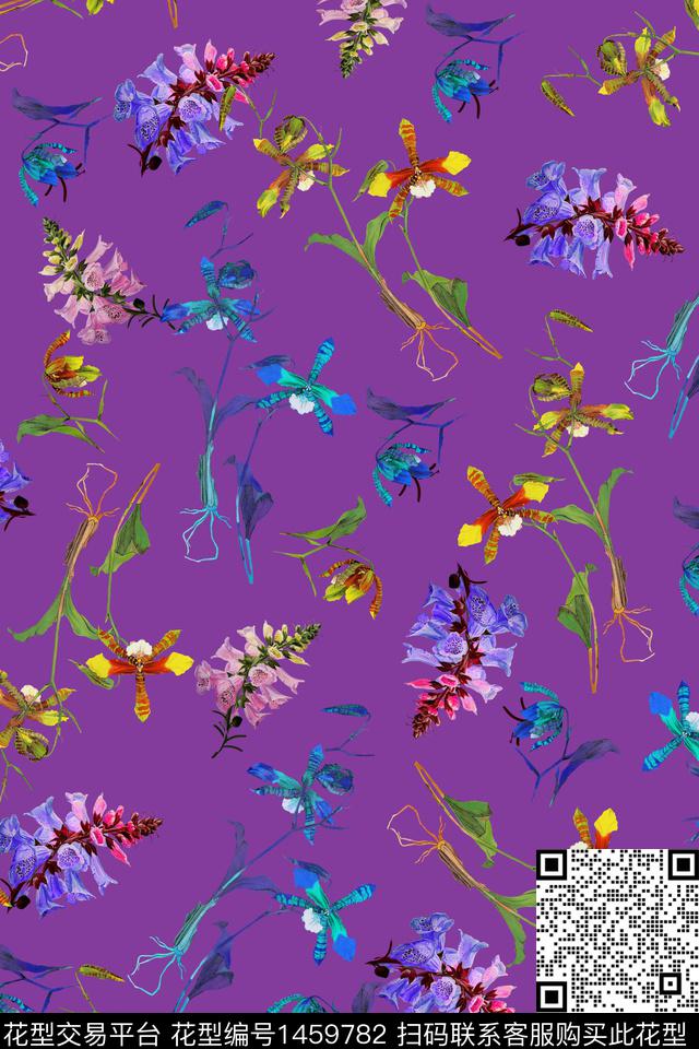 花卉大牌风香云纱数码印花华亿平台下载（图片编号: 1459782） - 瓦栏（Walan）