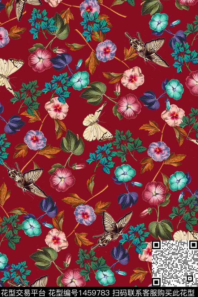 花卉蝴蝶花卉大牌风数码印花华亿平台下载（图片编号: 1459783） - 瓦栏（Walan）