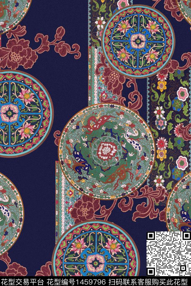 香云纱花纹中国风数码印花华亿平台下载（图片编号: 1459796） - 瓦栏（Walan）