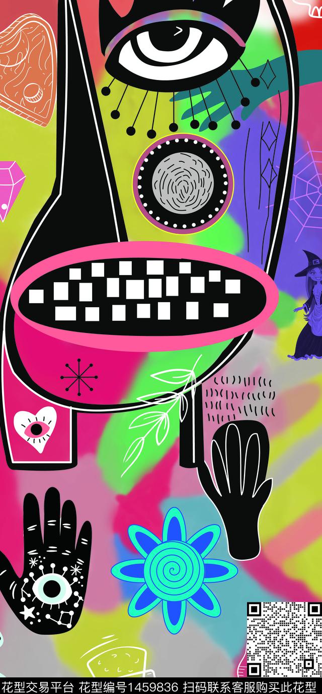 眼睛抽象巫术数码印花华亿平台下载（图片编号: 1459836） - 瓦栏（Walan）
