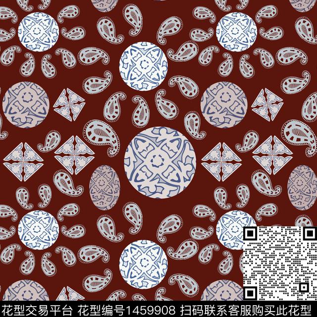 圆形民族风佩斯利图案传统印花华亿平台下载（图片编号: 1459908） - 瓦栏（Walan）
