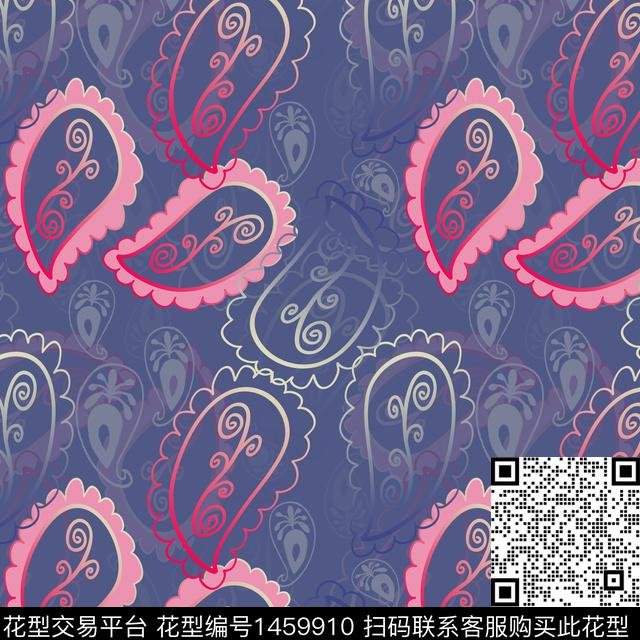 民族风佩斯利图案渐变色彩数码印花华亿平台下载（图片编号: 1459910） - 瓦栏（Walan）
