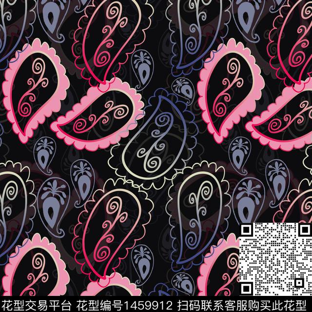 民族风佩斯利图案渐变色彩数码印花华亿平台下载（图片编号: 1459912） - 瓦栏（Walan）