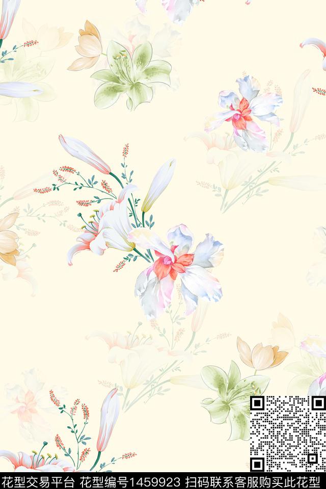 花卉小清新真丝数码印花华亿平台下载（图片编号: 1459923） - 瓦栏（Walan）