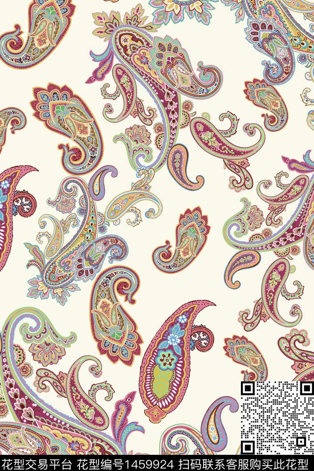 佩斯利小清新真丝数码印花华亿平台下载（图片编号: 1459924） - 瓦栏（Walan）