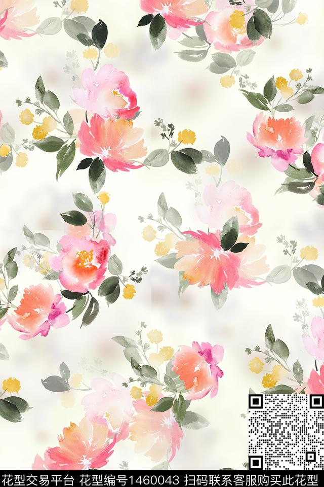 花卉小清新真丝数码印花华亿平台下载（图片编号: 1460043） - 瓦栏（Walan）