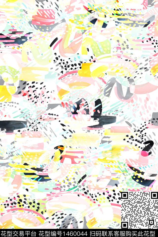 小清新抽象真丝数码印花华亿平台下载（图片编号: 1460044） - 瓦栏（Walan）