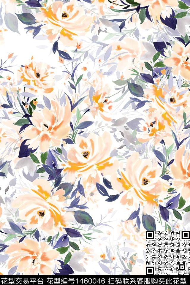 花卉小清新真丝数码印花华亿平台下载（图片编号: 1460046） - 瓦栏（Walan）