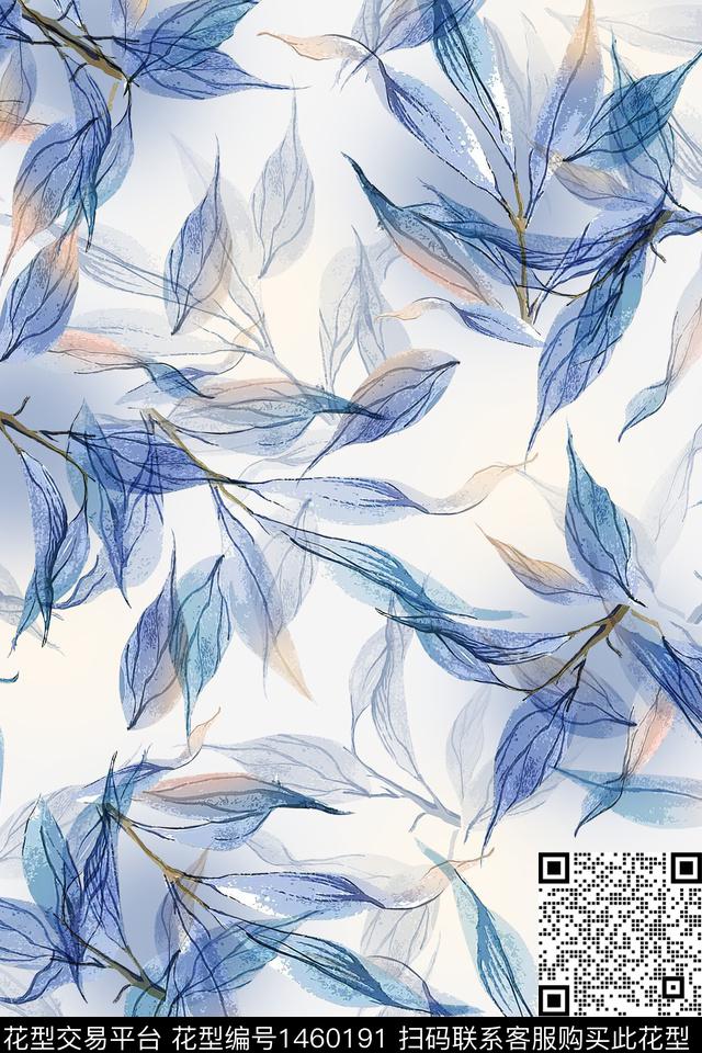 绿植树叶清爽底花卉花卉数码印花华亿平台下载（图片编号: 1460191） - 瓦栏（Walan）