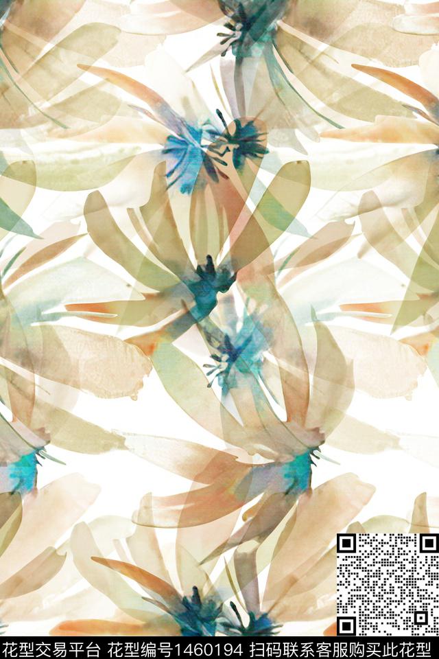 绿植树叶清爽底花卉花卉数码印花华亿平台下载（图片编号: 1460194） - 瓦栏（Walan）