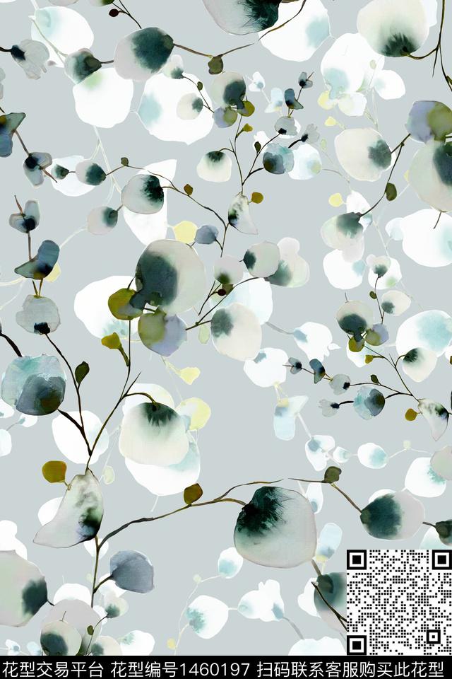 绿植树叶清爽底花卉花卉数码印花华亿平台下载（图片编号: 1460197） - 瓦栏（Walan）