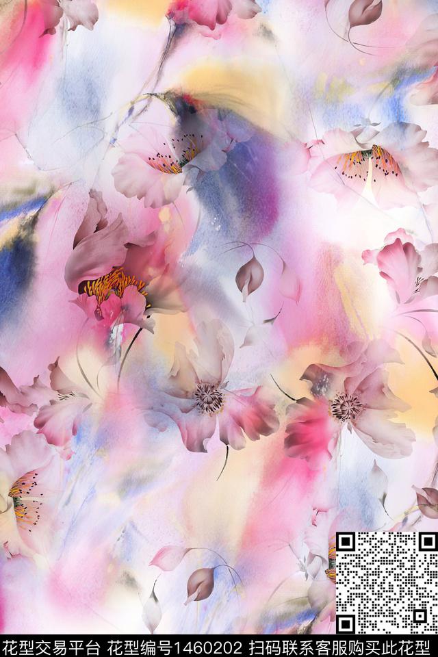肌理抽象花卉花卉数码印花华亿平台下载（图片编号: 1460202） - 瓦栏（Walan）