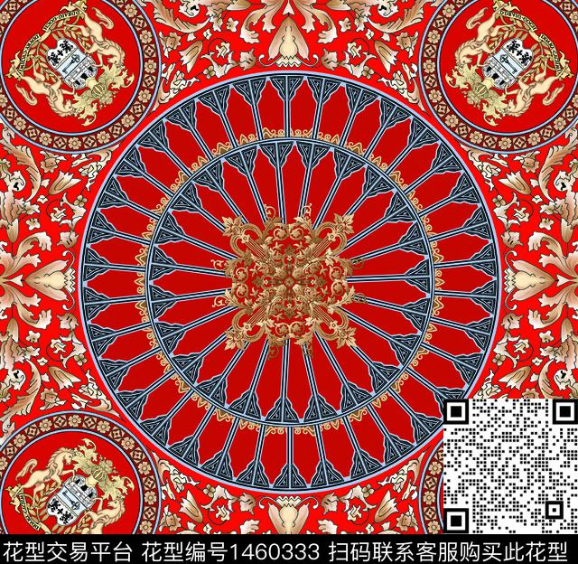 宫廷风丝巾定位花古典花纹数码印花华亿平台下载（图片编号: 1460333） - 瓦栏（Walan）