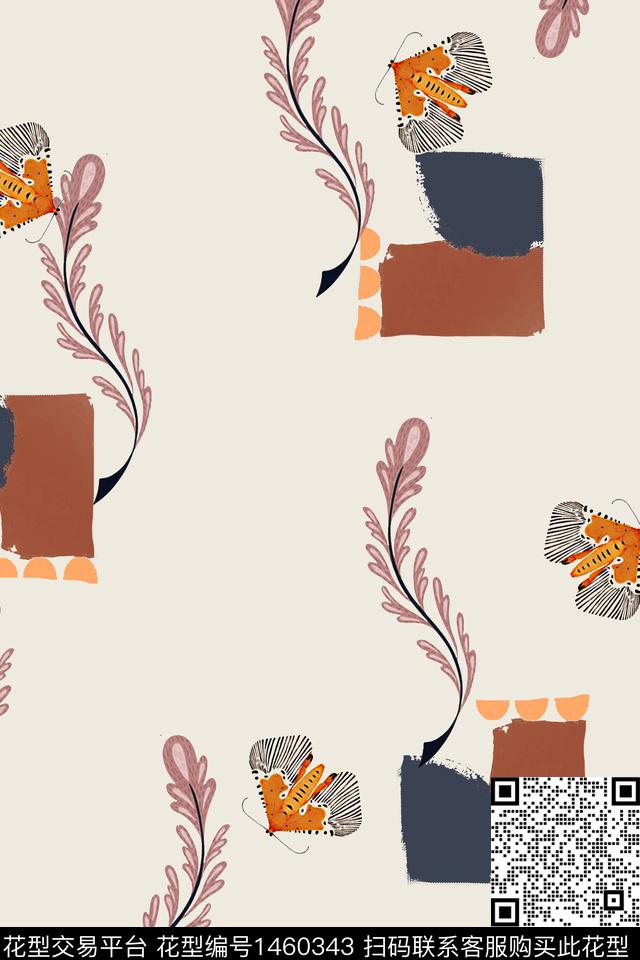 几何花卉昆虫数码印花华亿平台下载（图片编号: 1460343） - 瓦栏（Walan）