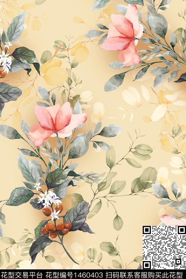 清爽底花卉花卉大牌风数码印花华亿平台下载（图片编号: 1460403） - 瓦栏（Walan）