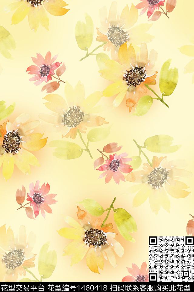 水彩绿植树叶大牌风数码印花华亿平台下载（图片编号: 1460418） - 瓦栏（Walan）