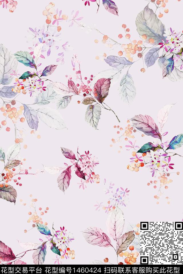 水彩绿植树叶大牌风数码印花华亿平台下载（图片编号: 1460424） - 瓦栏（Walan）