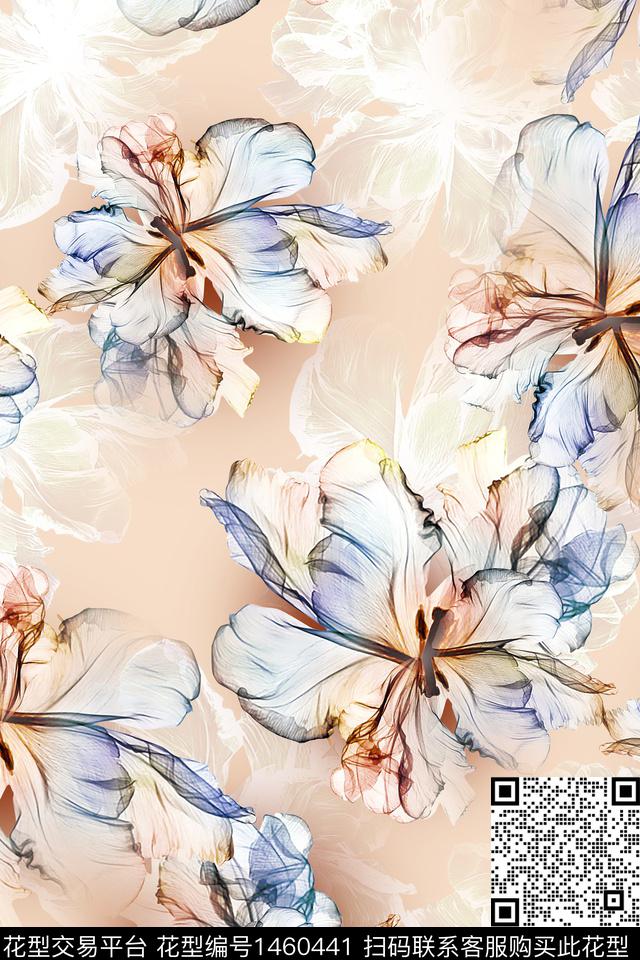抽象花卉清爽底花卉花卉数码印花华亿平台下载（图片编号: 1460441） - 瓦栏（Walan）