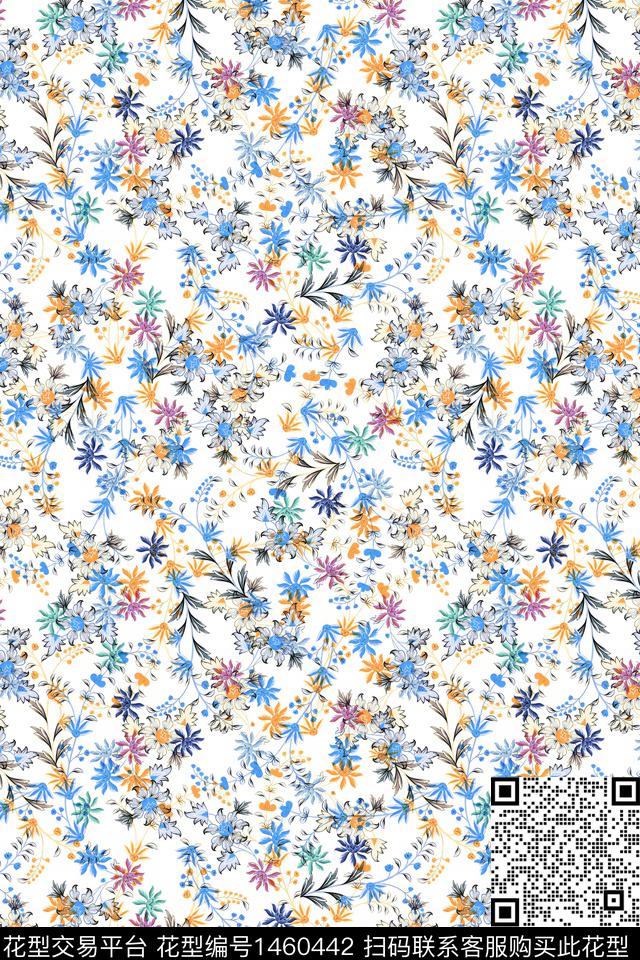 清爽底花卉花卉大牌风数码印花华亿平台下载（图片编号: 1460442） - 瓦栏（Walan）