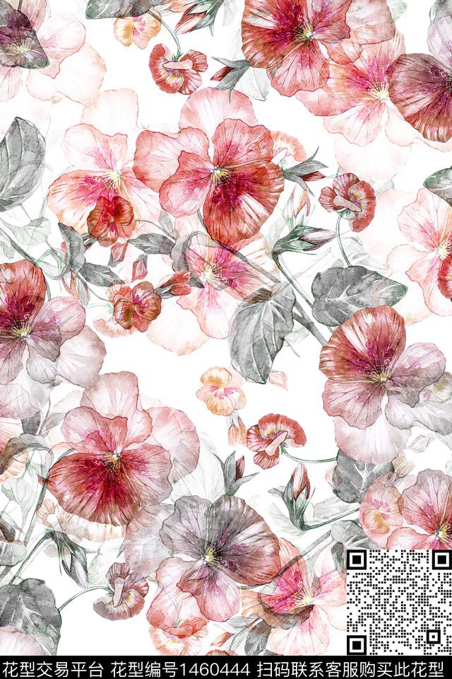 清爽底花卉花卉大牌风数码印花华亿平台下载（图片编号: 1460444） - 瓦栏（Walan）