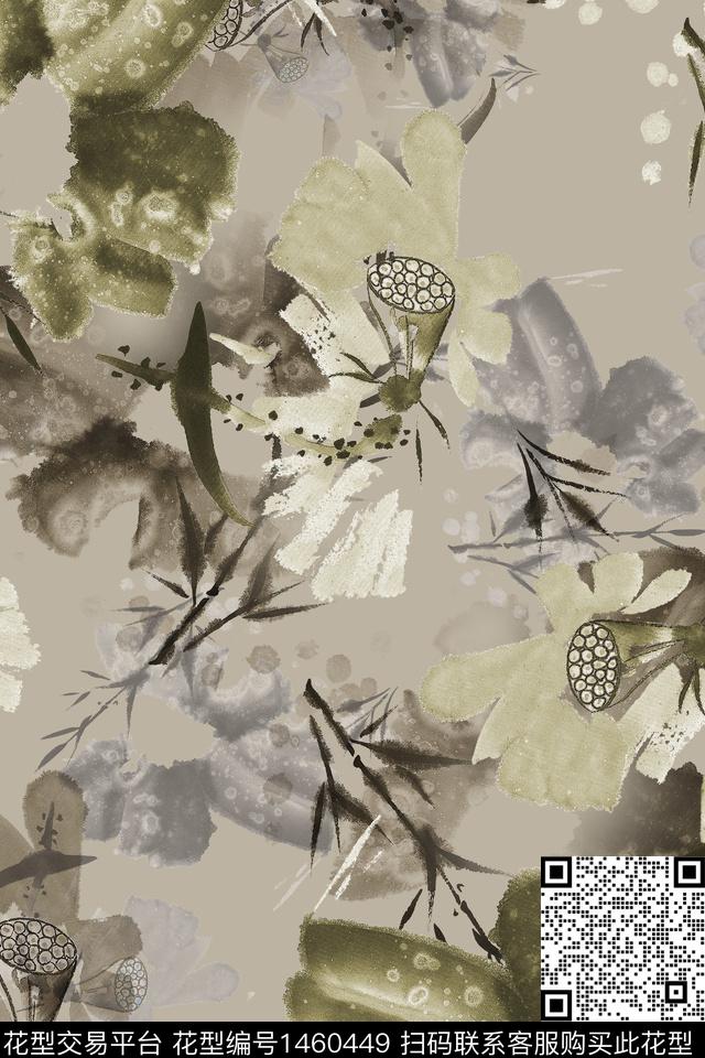 水墨风香云纱真丝数码印花华亿平台下载（图片编号: 1460449） - 瓦栏（Walan）